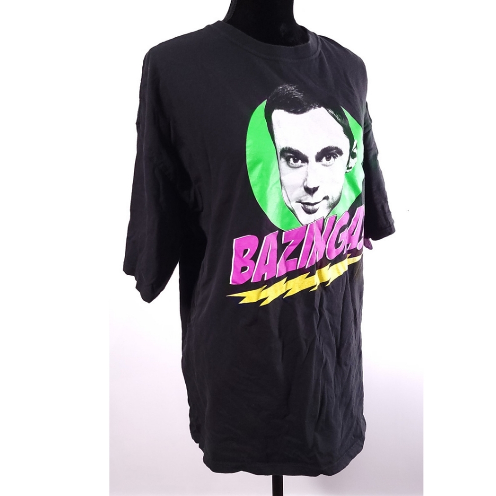 BAZINGA SHELDON COOPER Graphic T Shirt BLACK Big Bang Theory Graphic Men's Sz 2X
